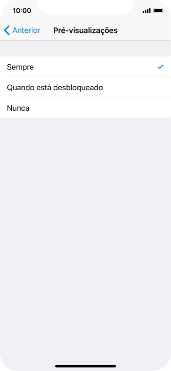 Para escolher a pré-visualização de notificações no ecrã bloqueado, prima Sempre.