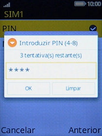 Introduza o seu código PIN e prima a tecla esquerda de seleção.