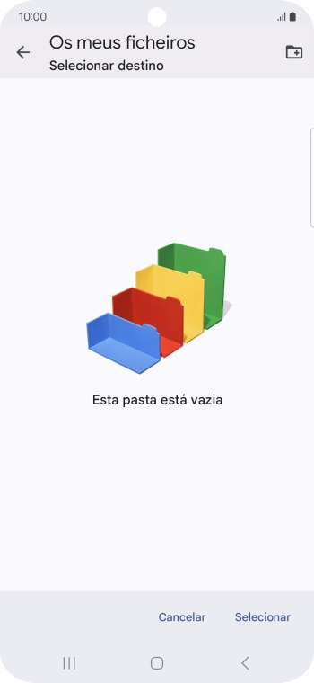 Se quiser criar uma nova pasta, prima o ícone de nova pasta e siga as indicações no ecrã para criar uma nova pasta.