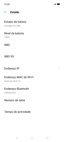 O código IMEI é mostrado no ecrã.