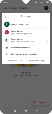 Prima a conta de e-mail pretendida.