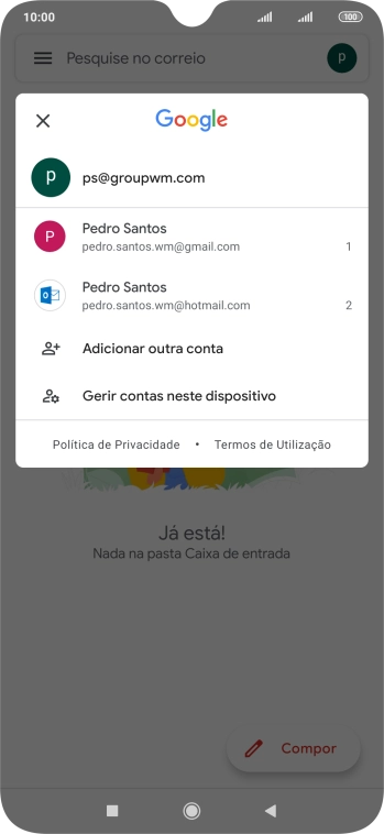 Prima a conta de e-mail pretendida.