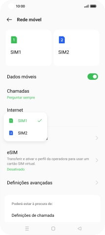 Prima o cartão SIM pretendido.