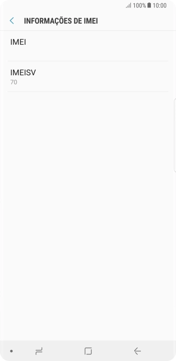 O código IMEI é mostrado no ecrã.