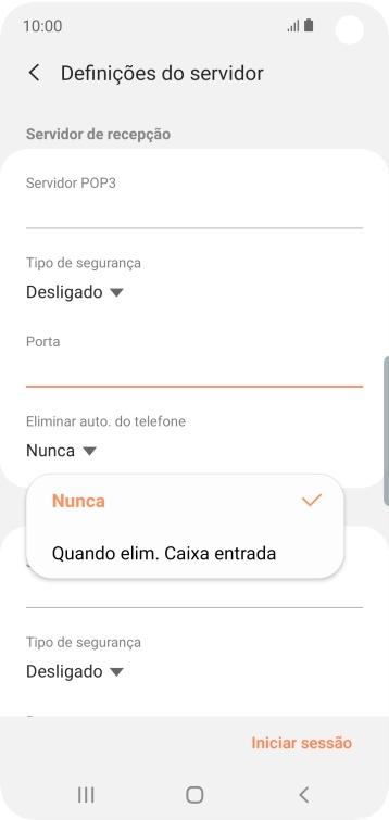 Prima Nunca para manter os e-mails no servidor quando estes são apagados no telefone.
