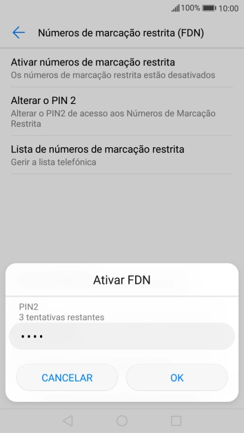 Introduza o código PIN2 e prima OK.
