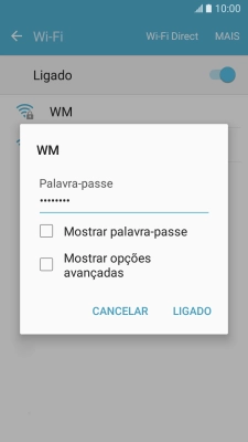 Introduza a password da rede Wi-Fi e prima LIGADO.