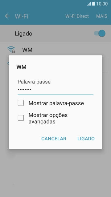 Introduza a password da rede Wi-Fi e prima LIGADO.