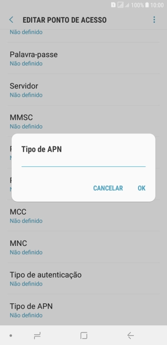 Introduza default e prima OK.
