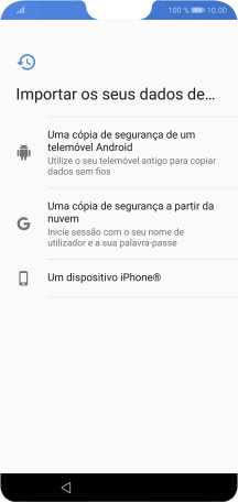 Prima a opção pretendida e siga as indicações no ecrã para transferir conteúdo de outro telefone e completar a ativação do telefone.