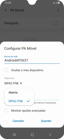 Prima WPA2 PSK para proteger o hotspot Wi-Fi com uma password.