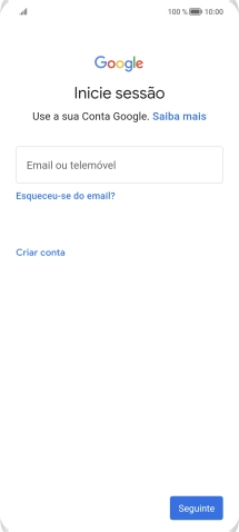 Se não tiver uma conta Google, prima Criar conta e siga as indicações no ecrã para criar uma conta.