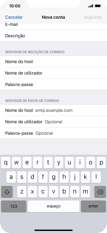 Prima Nome do host e insira smtp.vodafone.pt.