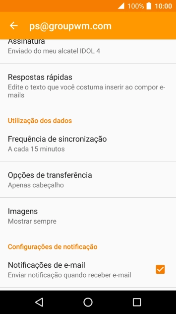 Prima Notificações de e-mail para ativar ou desativar a função.