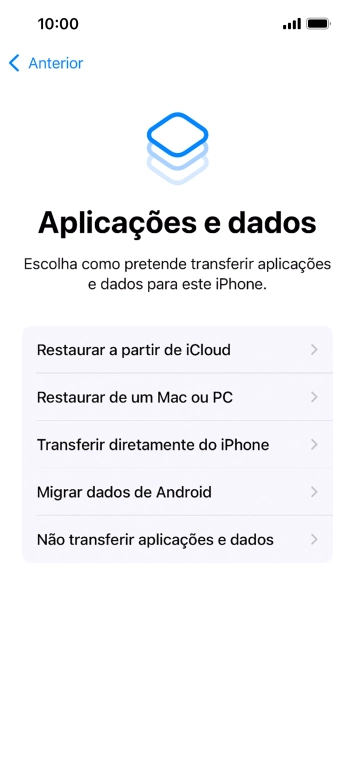 Prima Não transferir aplicações e dados e siga as indicações no ecrã para terminar a ativação.