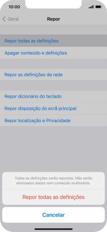 Prima Repor todas as definições.