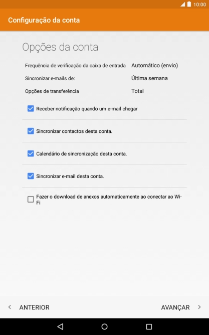 Se o ecrã mostrar esta imagem, a sua conta foi identificada e configurada automaticamente. Siga as indicações no ecrã para introduzir informações adicionais e concluir a configuração.