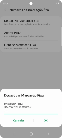 Introduza o código PIN2 e prima OK.