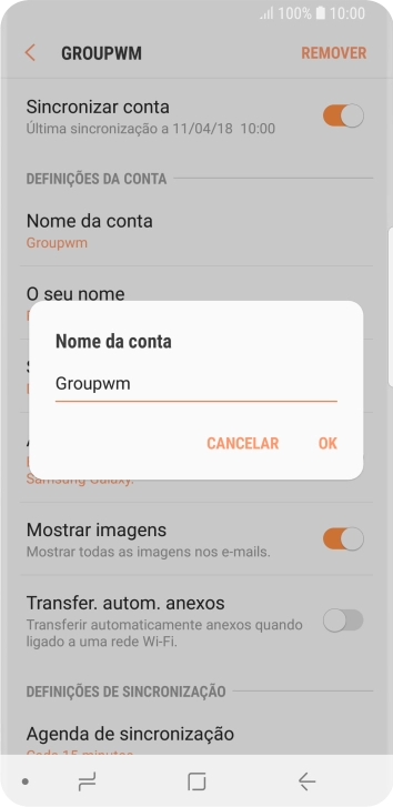 Introduza o nome pretendido da conta de e-mail OK.