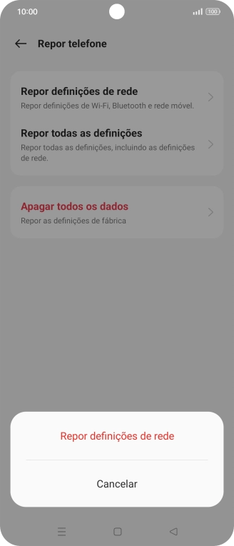 Prima Repor definições de rede.