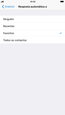 Prima as definições pretendidas para escolher quais os contactos que serão automaticamente informados que a função 