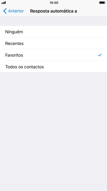 Prima as definições pretendidas para escolher quais os contactos que serão automaticamente informados que a função 