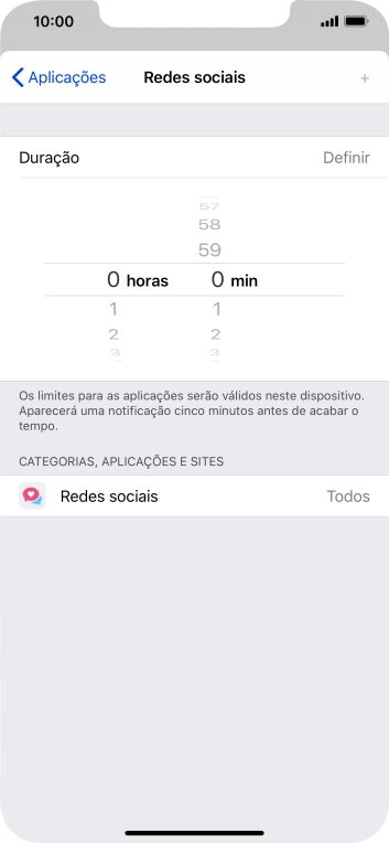 Defina o limite de tempo pretendido para uso da categoria selecionada.
