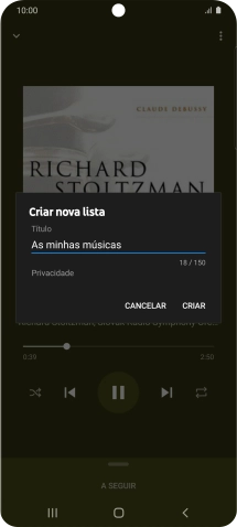 Introduza o nome pretendido para a lista de reprodução e prima CRIAR.