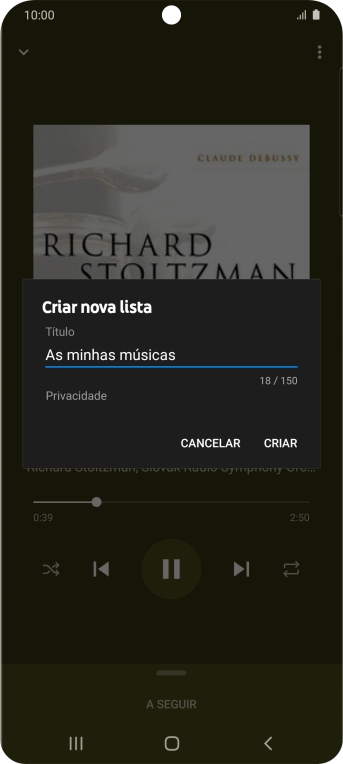 Introduza o nome pretendido para a lista de reprodução e prima CRIAR.