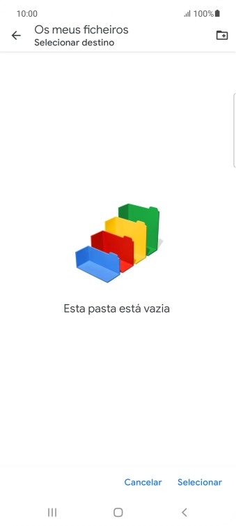 Se quiser criar uma nova pasta, prima o ícone de nova pasta e siga as indicações no ecrã para criar uma nova pasta.