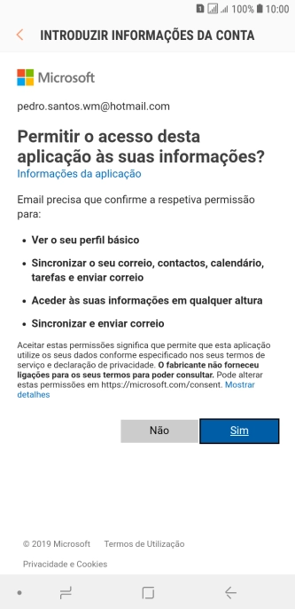 Se o ecrã mostrar esta imagem, a sua conta foi identificada e configurada automaticamente. Siga as indicações no ecrã para introduzir informações adicionais e concluir a configuração.
