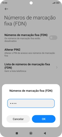 Introduza o código PIN2 e prima OK.