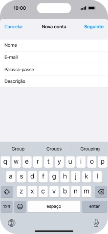 Prima Descrição e introduza o nome pretendido da conta de e-mail.