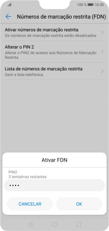 Introduza o código PIN2 e prima OK.