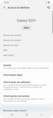 O código IMEI é mostrado no ecrã.
