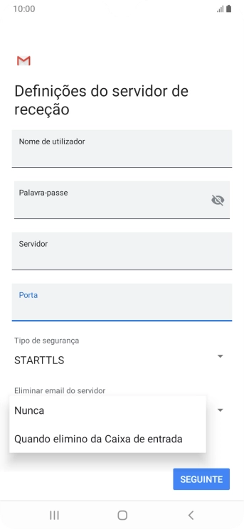 Prima Nunca para manter os e-mails no servidor quando estes são apagados no telefone.
