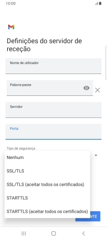 Prima SSL/TLS para ativar a função.