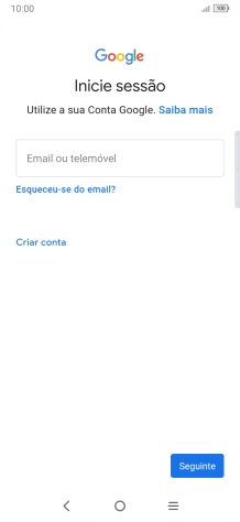 Se não tiver uma conta Google, prima Criar conta e siga as indicações no ecrã para criar uma conta.