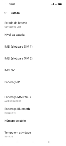 O código IMEI é mostrado no ecrã.