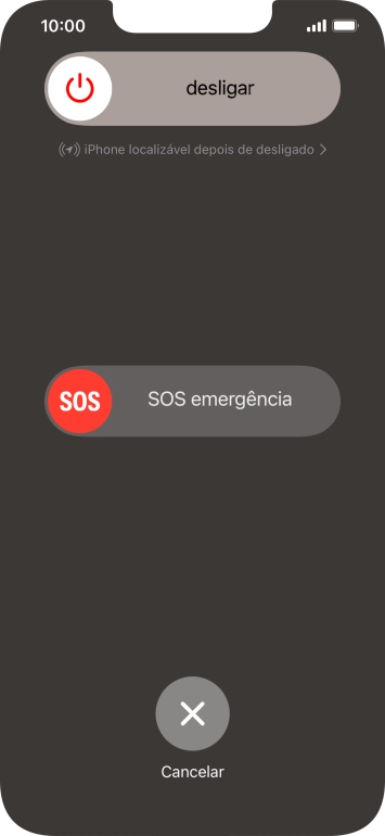 Prima o ícone para desligar e arraste-o para a direita.