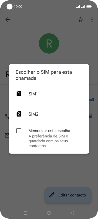 Prima o cartão SIM pretendido.