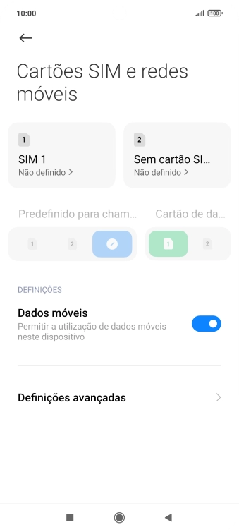 Prima o nome do cartão SIM.