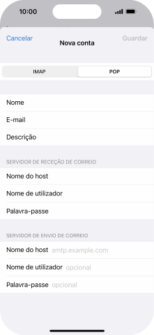 Prima Nome do host e introduza o nome do servidor de envio do fornecedor de e-mail.