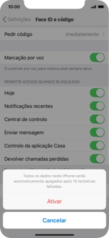 Se ativar a função, prima Ativar.