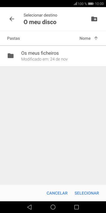 Se quiser criar uma nova pasta, prima o ícone de nova pasta e siga as indicações no ecrã para criar uma nova pasta.