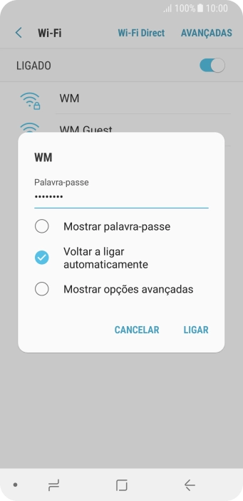 Introduza a password da rede Wi-Fi e prima LIGAR.