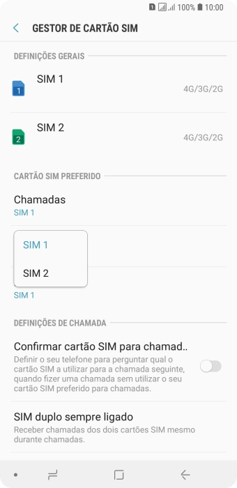 Prima o cartão SIM pretendido.