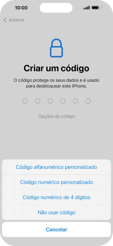 Siga as indicações no ecrã para ativar a utilização do código de bloqueio do telefone ou prima Não usar código.