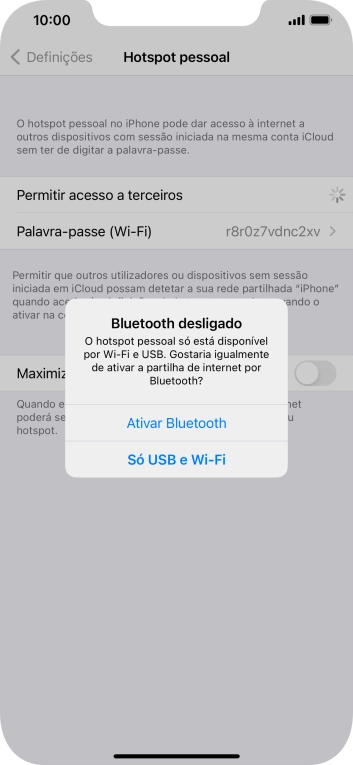 Se o Wi-Fi estiver ativado, prima Só USB e Wi-Fi .