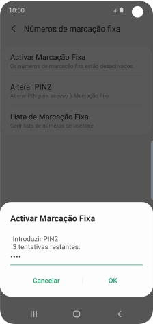 Introduza o código PIN2 e prima OK.